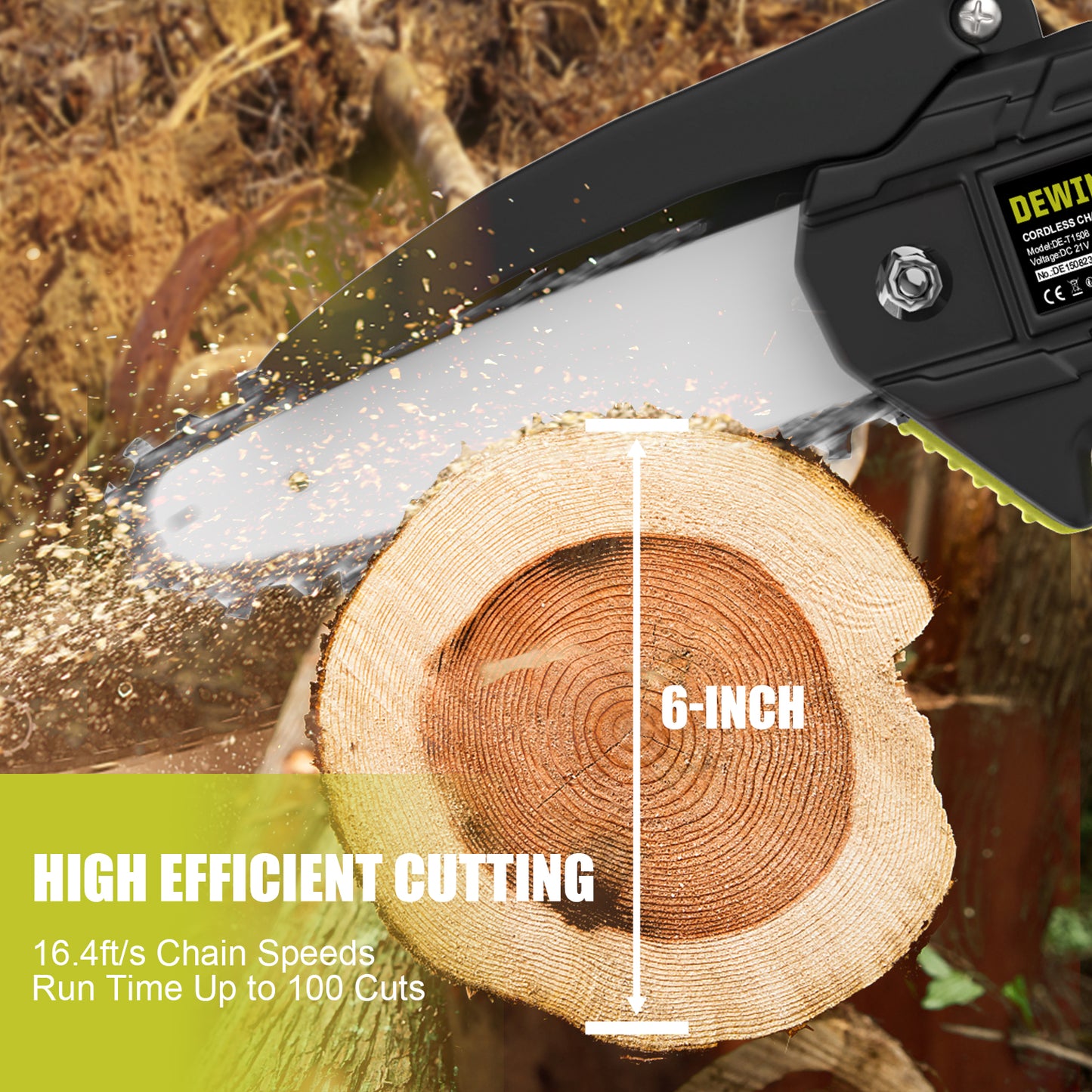 Mini Chainsaw 6-Inch with 2 Battery,DEWINNER Cordless Power Chain saws with Security Lock, Handheld Small Chainsaw for Wood Cutting Tree Trimming
