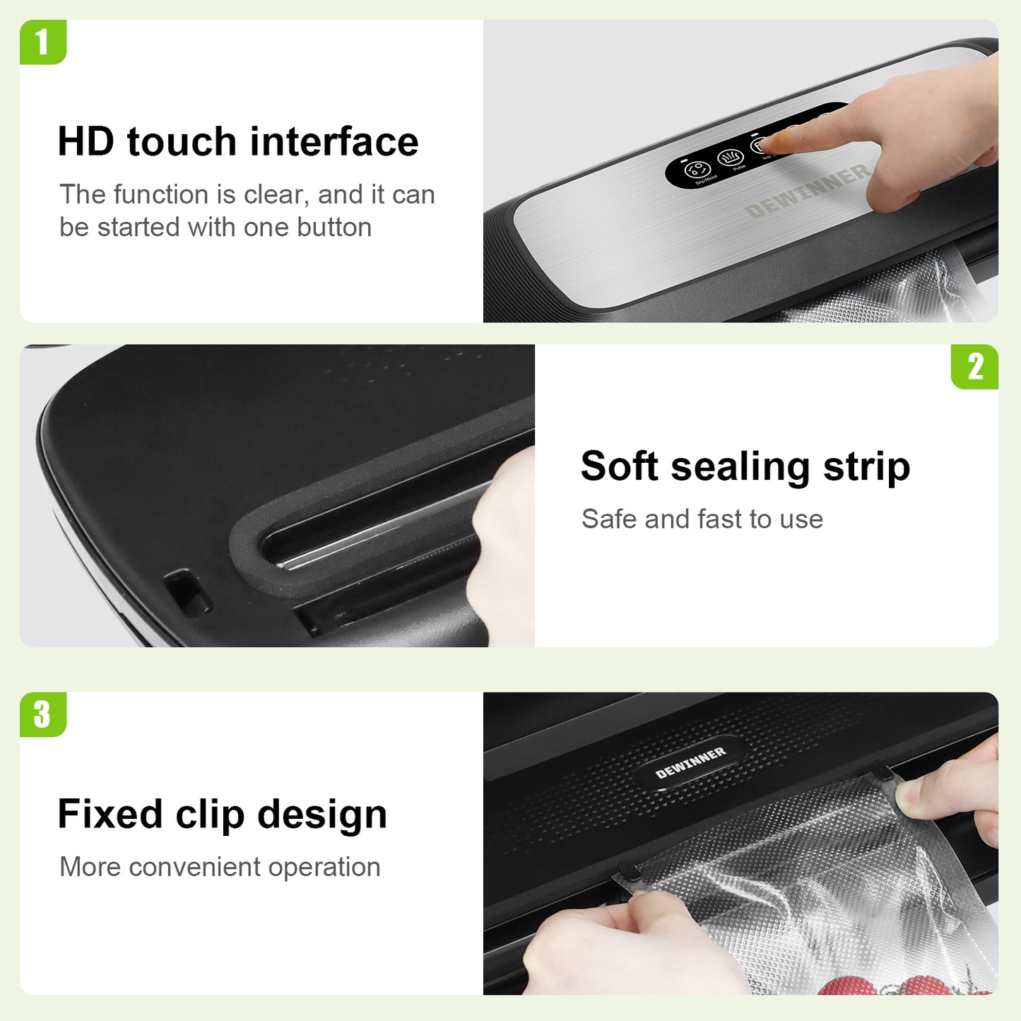 DEWINNER Full Automatic Vacuum Sealer Machine,vac Hands-Free Food Sealer with Built-in Cutter & Vacuum Roll Bags for Sous Vide Cooking Dry & Moist Food Modes