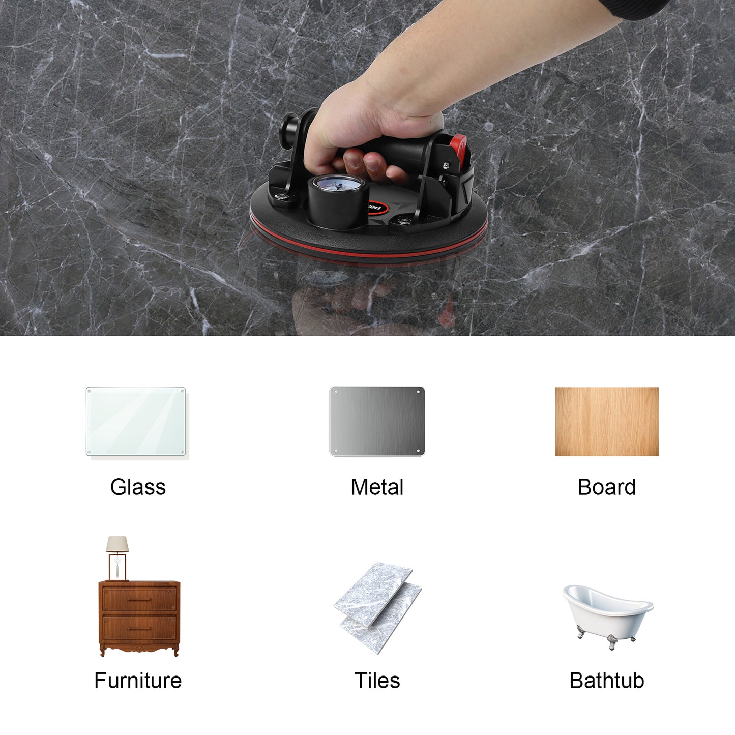2x Heavy Duty Vacuum Cups, DEWINNER ABS Handle Glass Lifting Cups,230kg Load Capacity,Industrial Vacuum Cups for Lifting Flat and Non-Porous Surfaces