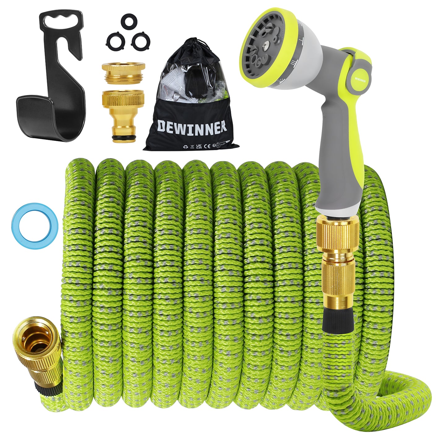 Expandable Garden Hose Pipe, Upgraded 3-Layer Latex No-Kink Flexible Water Hose, 3/4"&1/2" Solid Brass Connectors, 10 Function Spray Nozzle (100ft/50ft)