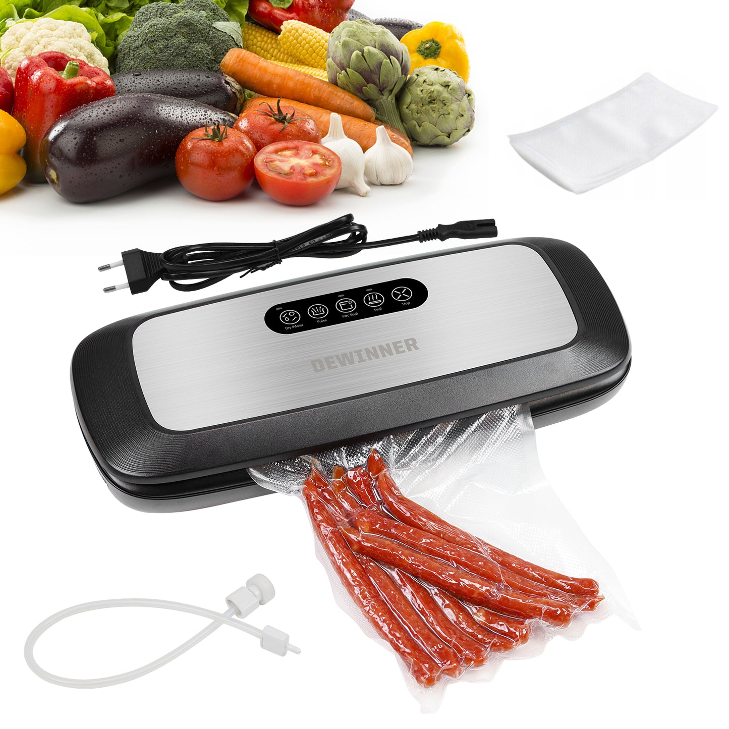 DEWINNER Full Automatic Vacuum Sealer Machine,vac Hands-Free Food Sealer with Built-in Cutter & Vacuum Roll Bags for Sous Vide Cooking Dry & Moist Food Modes