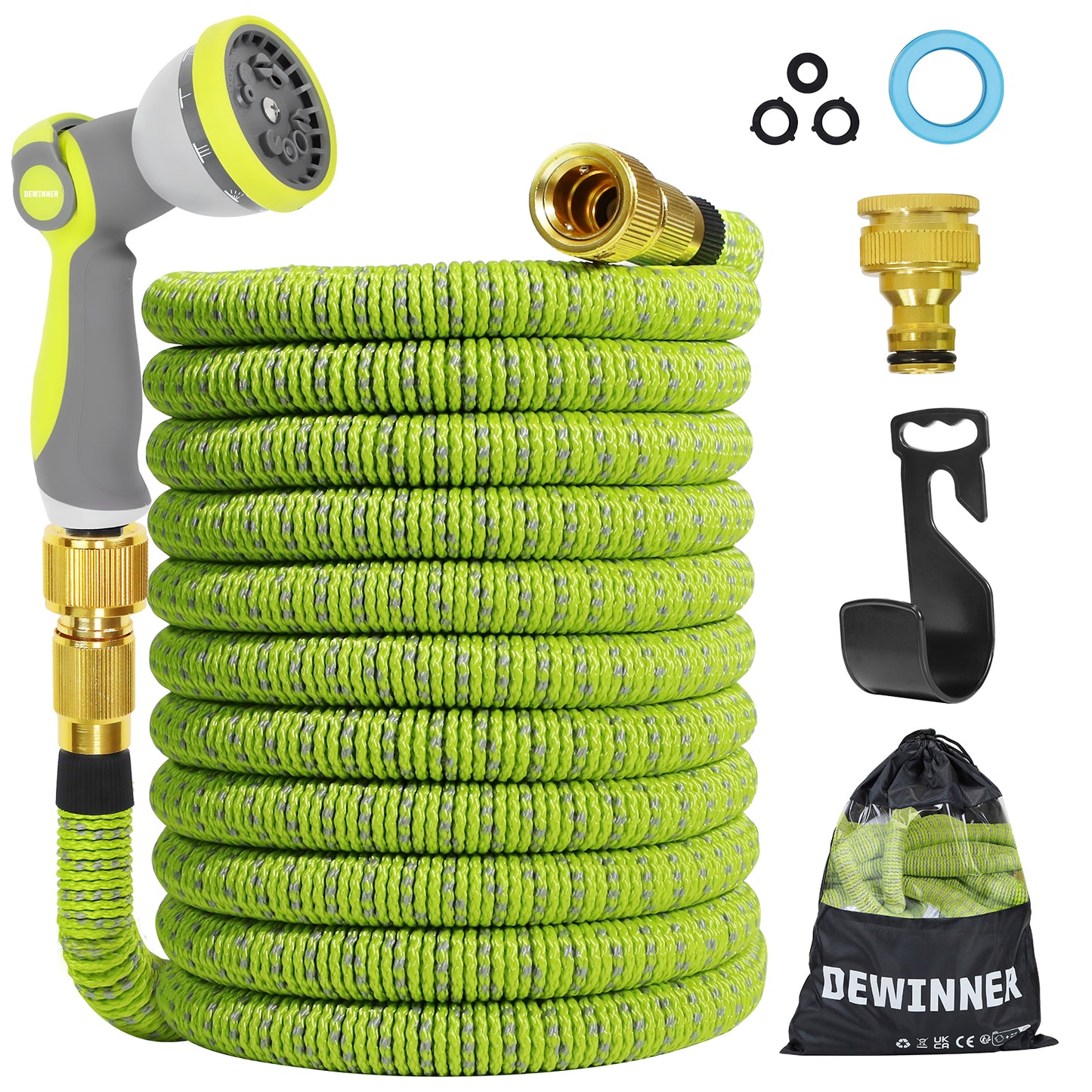 Expandable Garden Hose Pipe, Upgraded 3-Layer Latex No-Kink Flexible Water Hose, 3/4"&1/2" Solid Brass Connectors, 10 Function Spray Nozzle (100ft/50ft)