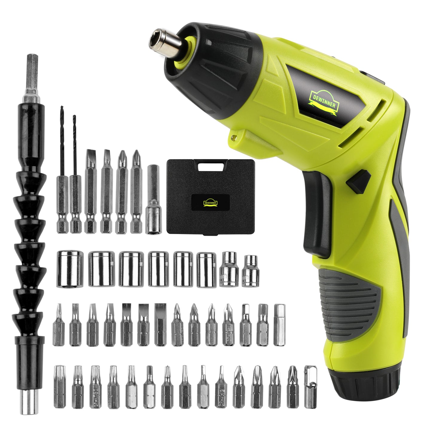 Electric Screwdriver, DEWINNER Cordless Screwdriver Set Rotated 90 Degrees Electric Screwdrivers Cordless Handle 3.6V 1300 mAh Rechargeable Lithium-Ion Battery with LED Worklight and Charger,45 Piece Screwdriver and Wood Bit Assortment