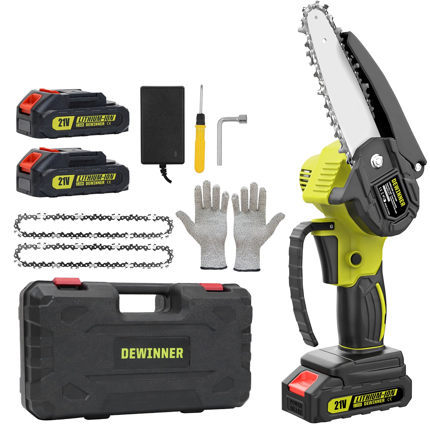 Mini Chainsaw 6-Inch with 2 Battery,DEWINNER Cordless Power Chain saws with Security Lock, Handheld Small Chainsaw for Wood Cutting Tree Trimming