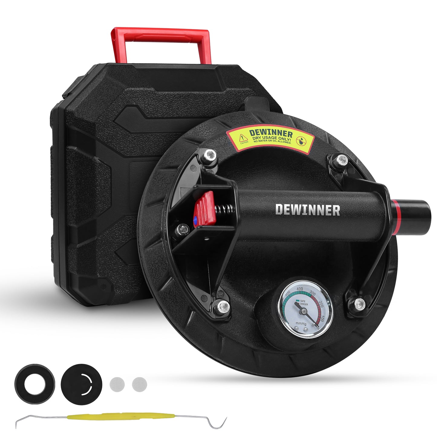 DEWINNER Robust Vacuum Cups- ABS Handle Glass Lifting Cups,200kg Load Capacity,Industrial Vacuum Cups for Lifting Flat and Non-Porous Surfaces