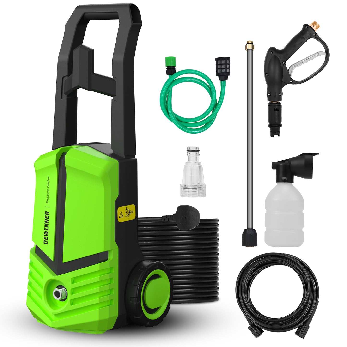 DEWINNER 480L/hr,210BAR, 1600W Pressure Washer, Green