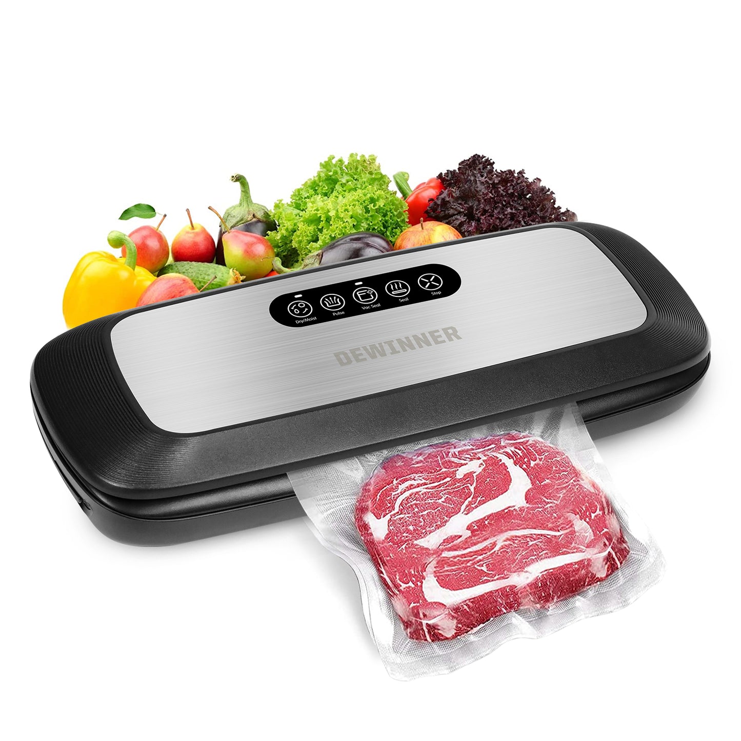 DEWINNER Full Automatic Vacuum Sealer Machine,vac Hands-Free Food Sealer with Built-in Cutter & Vacuum Roll Bags for Sous Vide Cooking Dry & Moist Food Modes