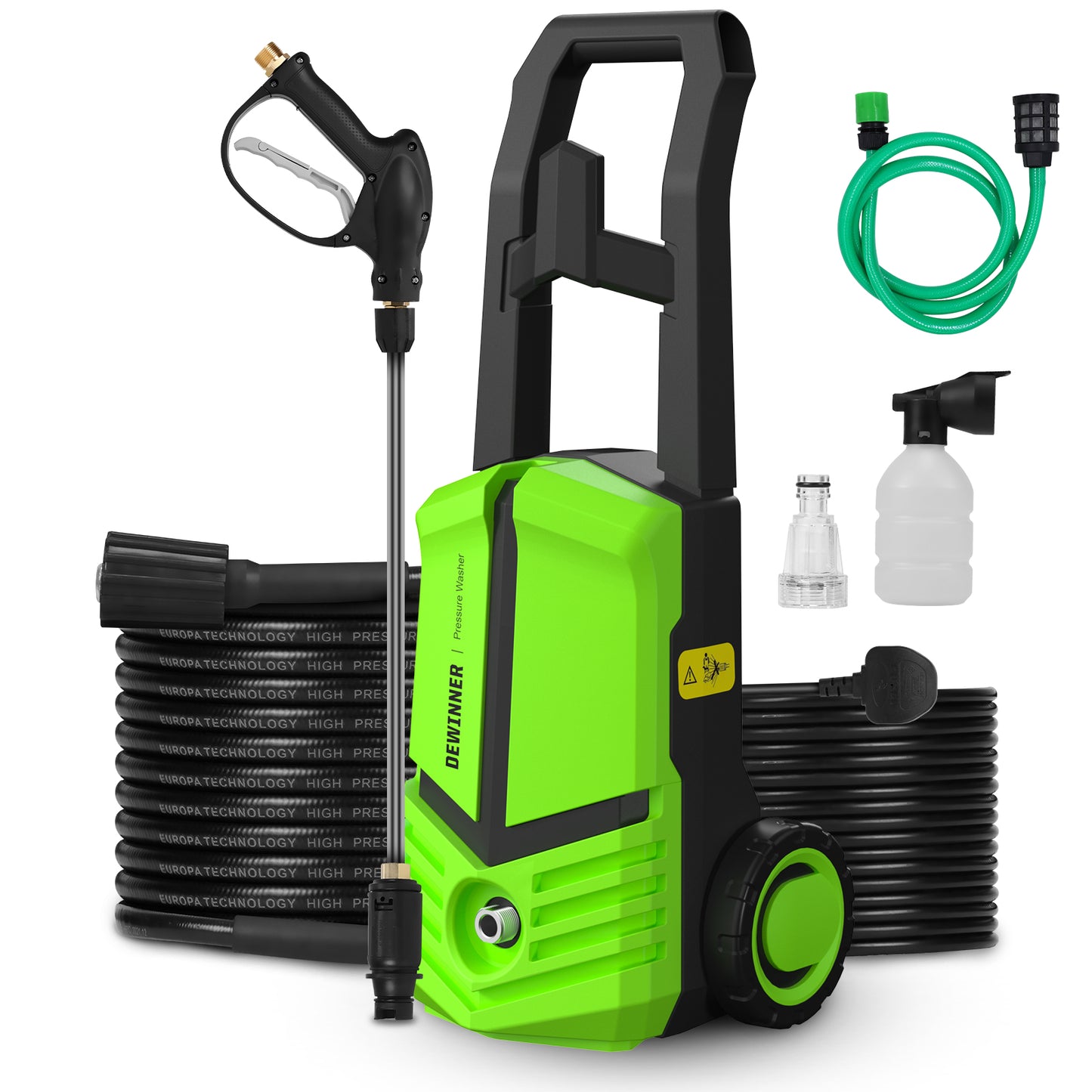 DEWINNER 480L/hr,210BAR, 1600W Pressure Washer, Green