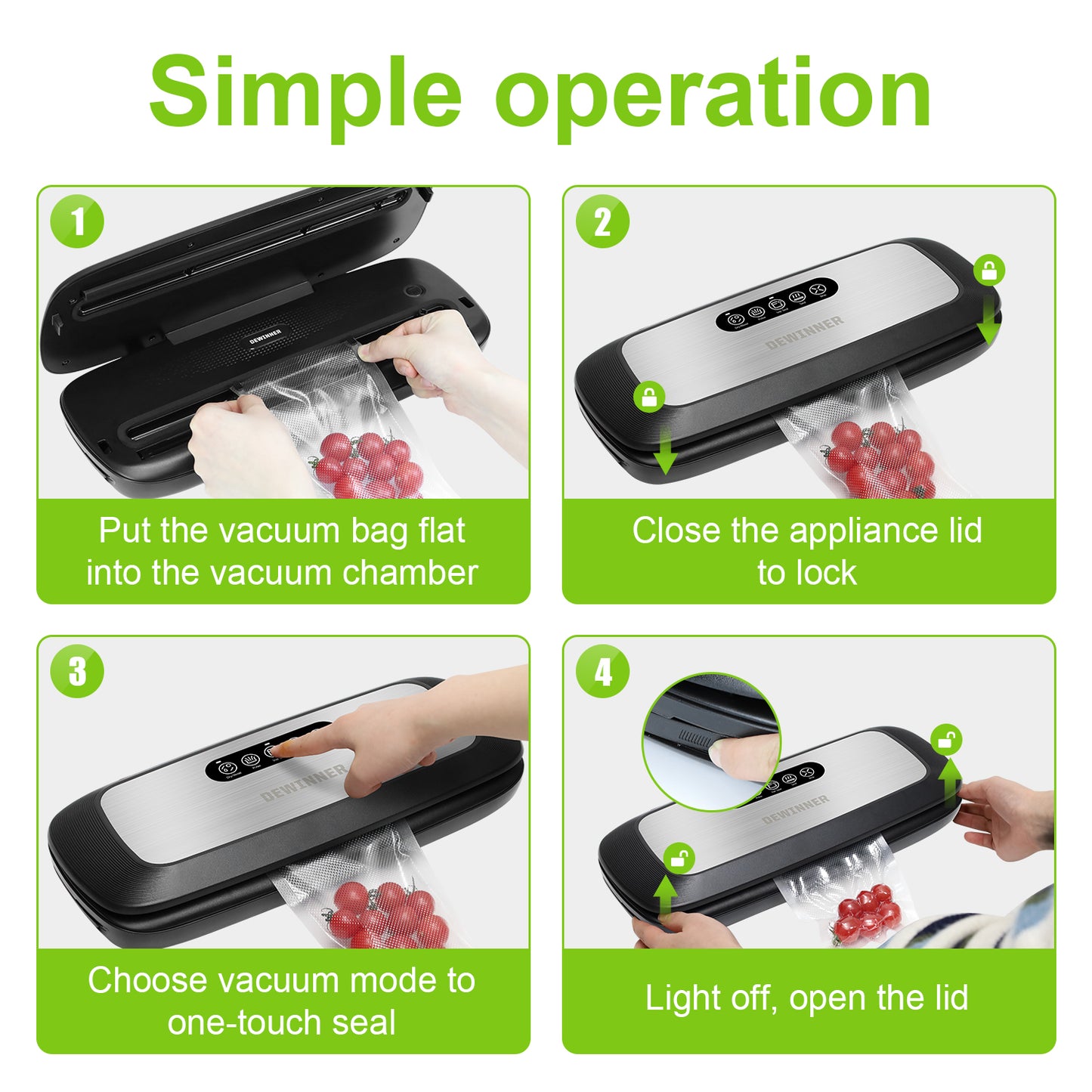 DEWINNER Full Automatic Vacuum Sealer Machine,vac Hands-Free Food Sealer with Built-in Cutter & Vacuum Roll Bags for Sous Vide Cooking Dry & Moist Food Modes