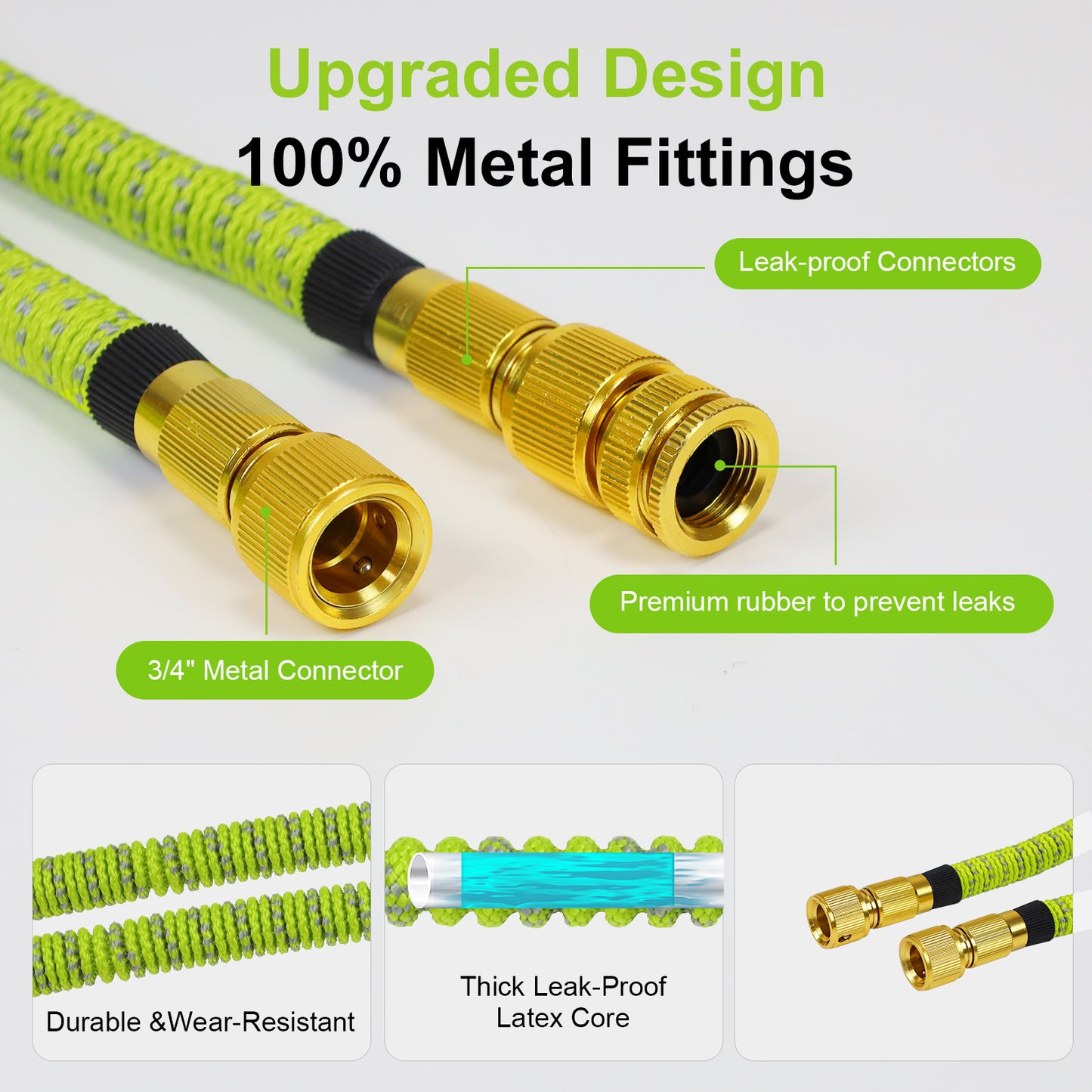Expandable Garden Hose Pipe, Upgraded 3-Layer Latex No-Kink Flexible Water Hose, 3/4"&1/2" Solid Brass Connectors, 10 Function Spray Nozzle (100ft/50ft)