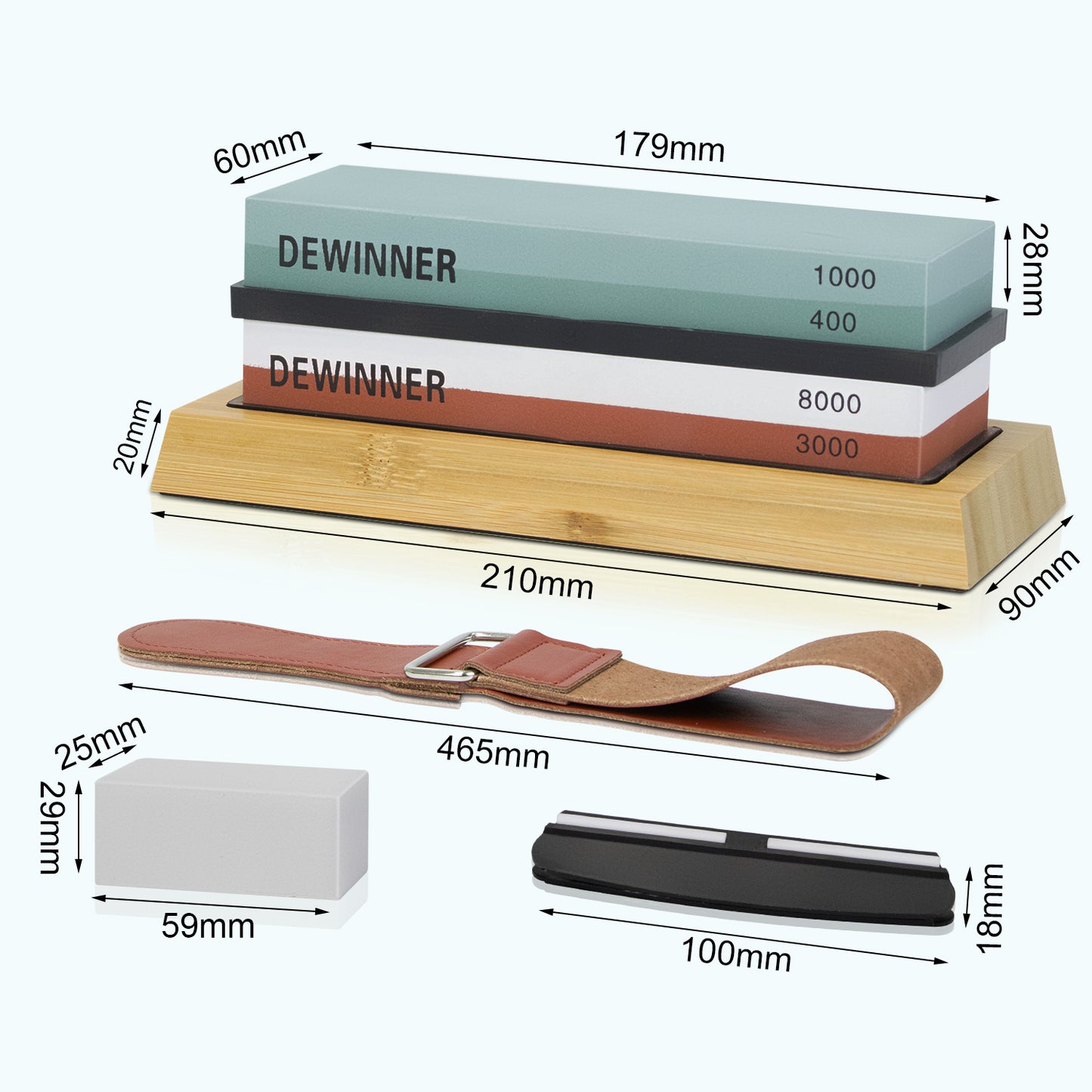 Knife Sharpening Stone Set, HMPLL Whetstone Knife Sharpener Stone Set 4 Side Grit 400/1000 3000/8000, Professional Whetstone Include Non-Slip Bamboo Base, Leather Strop, Flattening Stone & Angle Guide