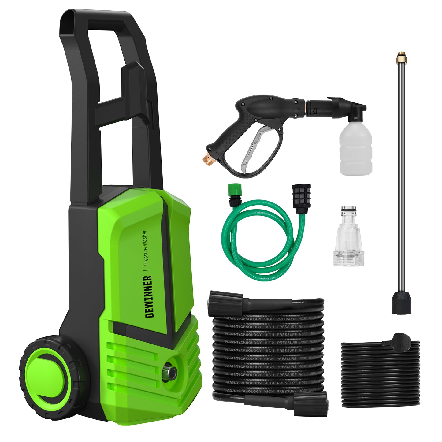 DEWINNER 480L/hr,210BAR, 1600W Pressure Washer, Green