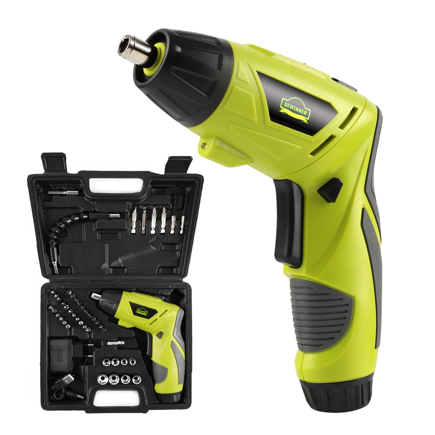 Electric Screwdriver, DEWINNER Cordless Screwdriver Set Rotated 90 Degrees Electric Screwdrivers Cordless Handle 3.6V 1300 mAh Rechargeable Lithium-Ion Battery with LED Worklight and Charger,45 Piece Screwdriver and Wood Bit Assortment
