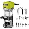 Electric Hand Palm Router, DEWINNER Trimmer Laminate Wood Working Joiners Tool, Compact Router with Trimmer Base, 3 Guide,2 Collets 1/4"(6.35mm) and 3/8"