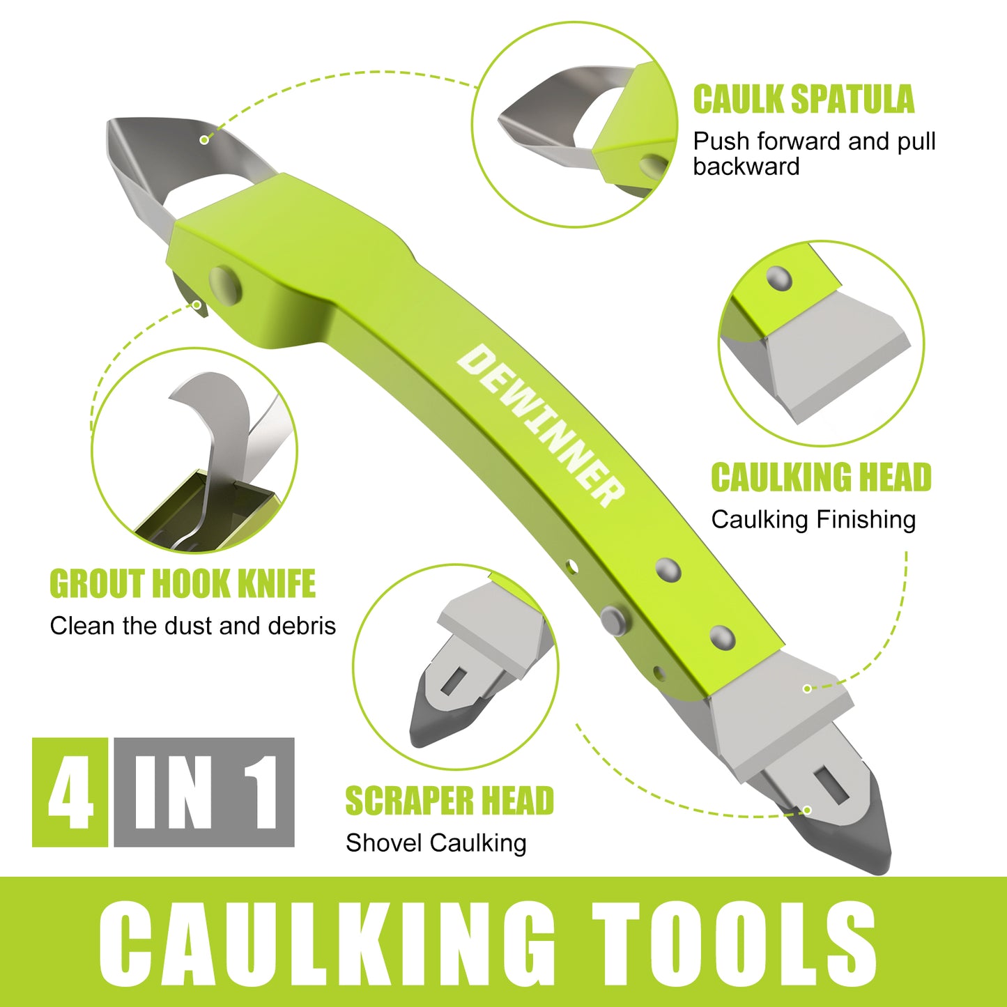 4-in-1 Silicone Remover Tool Set, DEWINNER Joint Scraper Set, Silicone Sealant Finishing Smoothing Removal Tool with Silicone Pads