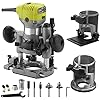 Electric Hand Wood Trimmer, DEWINNER Laminator Router Joiners Tool Set 220V 710W with 3 Bases (Trimmer, Plunge, and Tilt),2 Chucks Collets 1/4" and 3/8", Bits, VPER1029