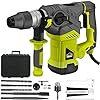 DEWINNER Rotary Hammer Drill,SDS Plus Vibration Control and Safety Clutch, 1500W Heavy Duty, Including 3 Drill Bits,Flat Chisels, Point Chisels, Drill Chuck, 360°Rotating Handle, with Carrying Case