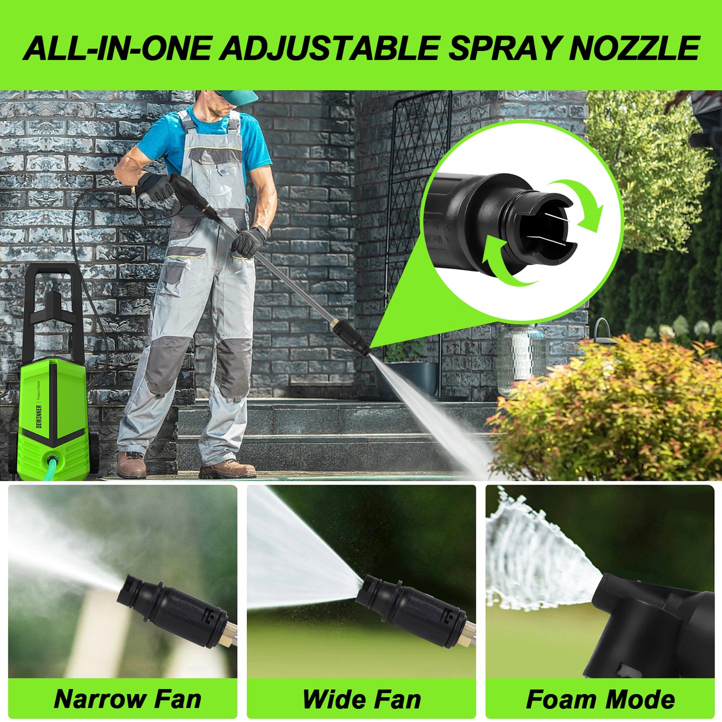 DEWINNER 480L/hr,210BAR, 1600W Pressure Washer, Green