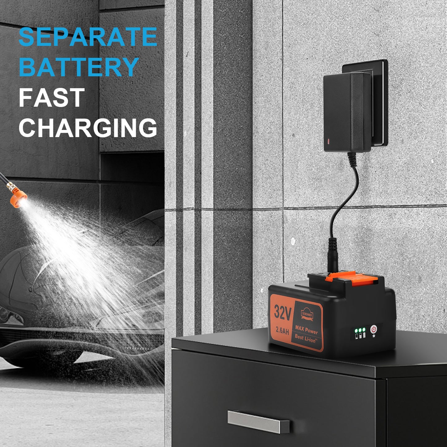 Charger for DEWINNER 32V Cordless Battery Powered Pressure Washer, European Plug