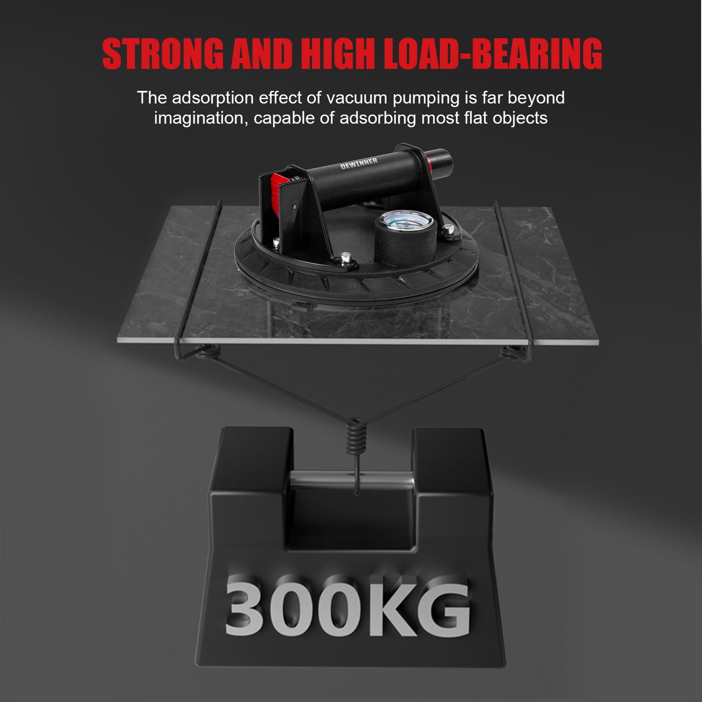 DEWINNER Robust Vacuum Cups- ABS Handle Glass Lifting Cups,200kg Load Capacity,Industrial Vacuum Cups for Lifting Flat and Non-Porous Surfaces