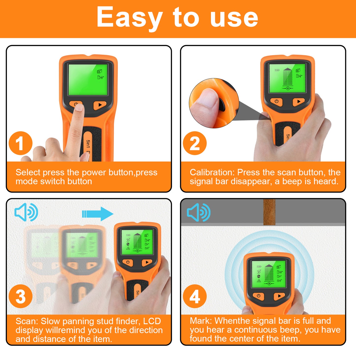 DEWINNER 5-in-1 wall detector wall metal detector with LCD screen post finder, wall scanner for locating metals, wooden dowels, electrical AC cable