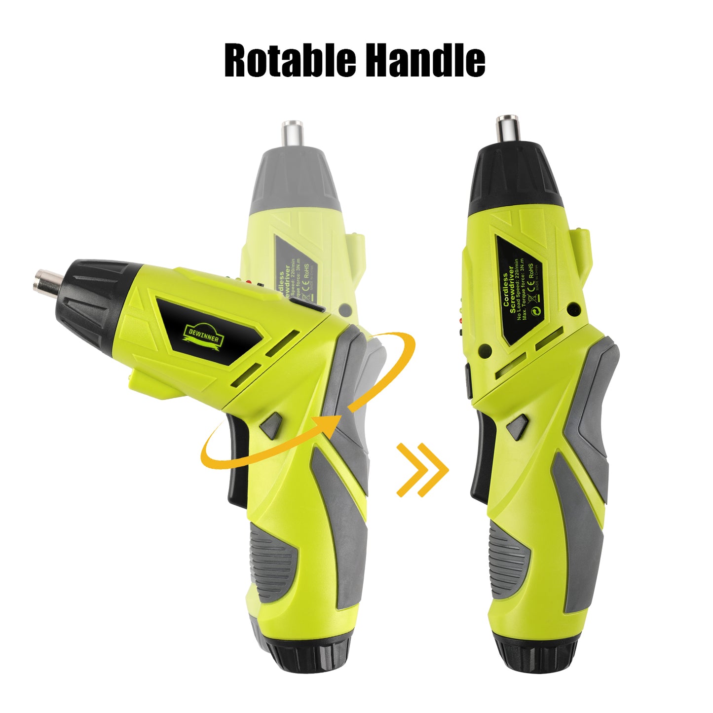 Electric Screwdriver, DEWINNER Cordless Screwdriver Set Rotated 90 Degrees Electric Screwdrivers Cordless Handle 3.6V 1300 mAh Rechargeable Lithium-Ion Battery with LED Worklight and Charger,45 Piece Screwdriver and Wood Bit Assortment