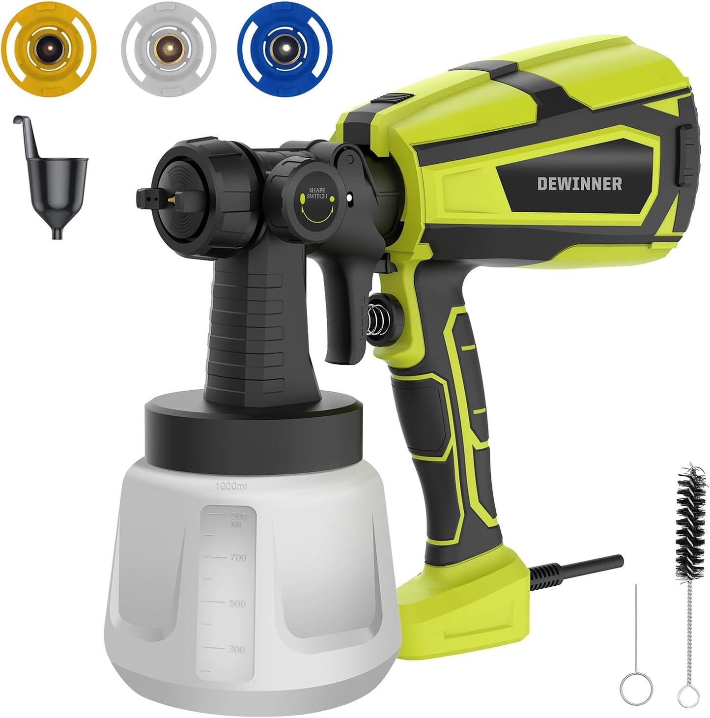 DEWINNER 600W Paint Spray Gun with 3 Spray Patterns, Electric Paint Gun with 1000ml Container, Paint Sprayer with 3 Nozzles (1.5/2.0/2.5mm) for Walls and Ceilings for DIY Decoration