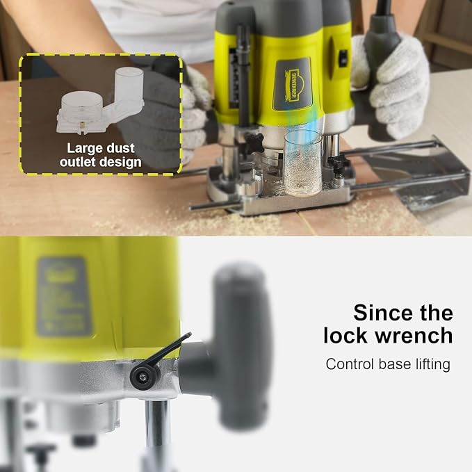 Electronic Wood Router 240V, DEWINNER Laminate Wood Working Joiners Tool, Compact Router with Trimmer Base DE-60082BMC