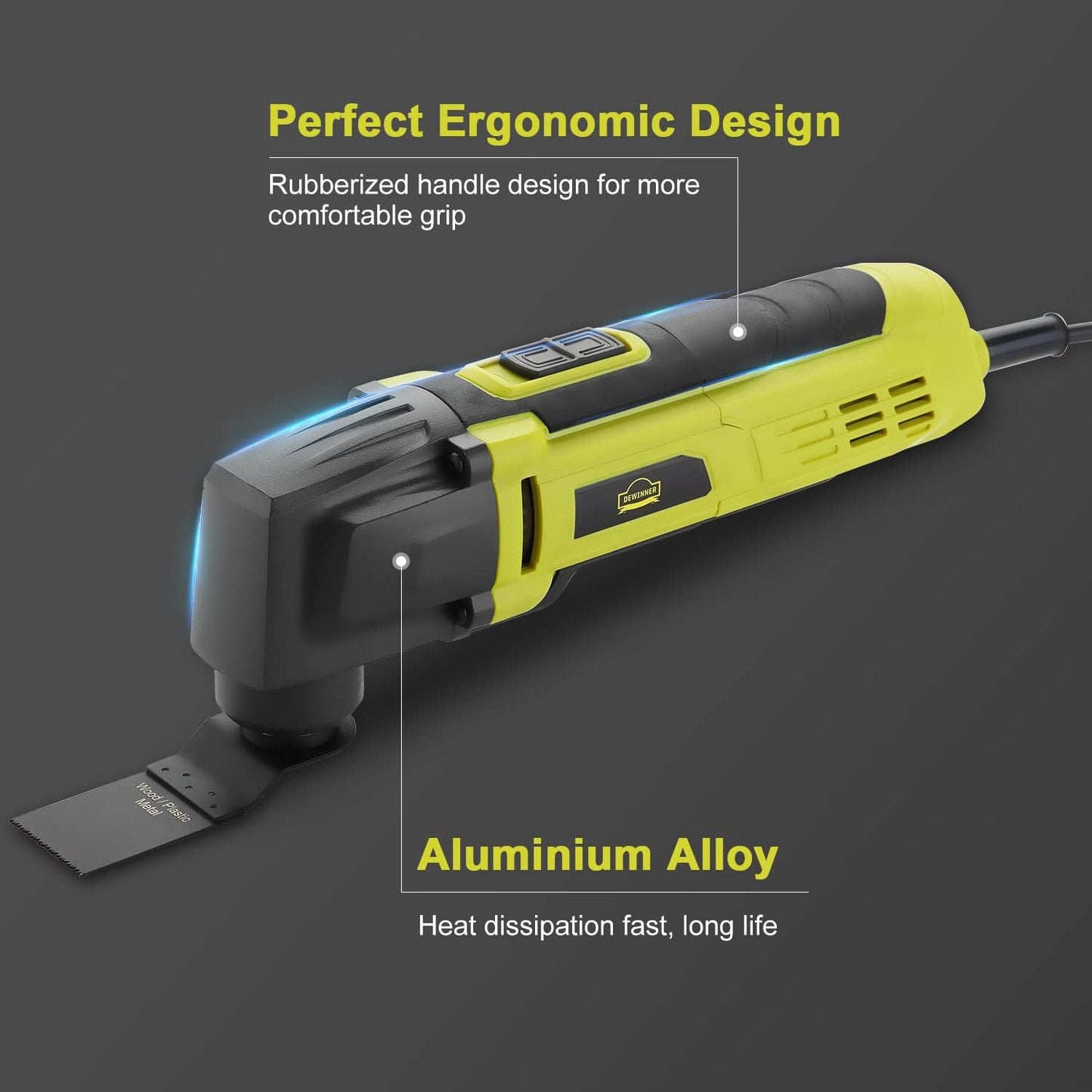 DEWINNER Oscillating Multifunction Tools, 6 Variable Speeds 0-23000RPM Multi-Function Wired 300W, 3.5° Oscillation Angle, 37 Accessories, For Sawing, Scraping, Cutting, Grinding and Polishing