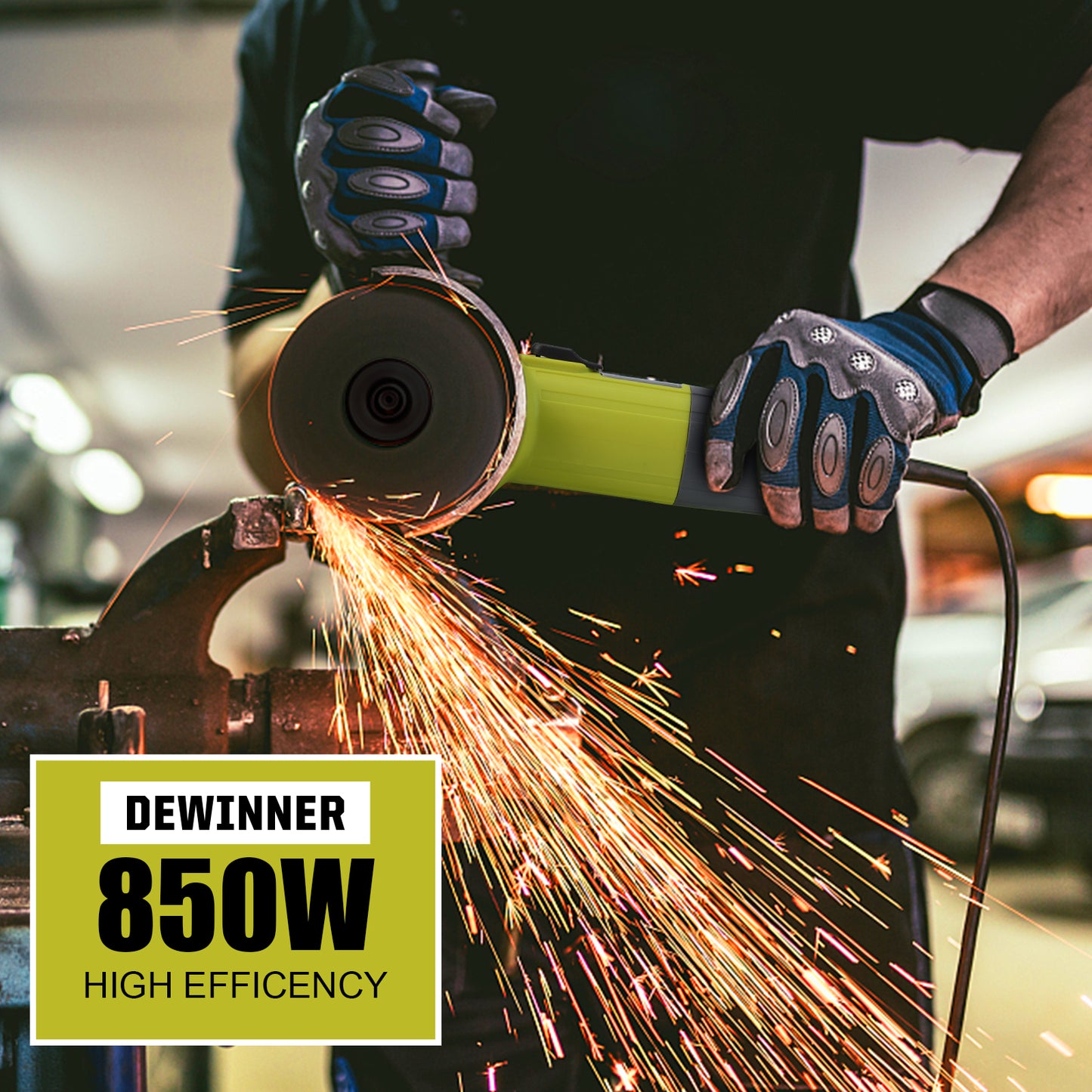DEWINNER Angle Grinder 850W,Angle Grinder 220-240 V, 6 Angle Grinding Cutting Discs,115mm, Protective Cover, with Extra Handle Grinding Cutting Tool