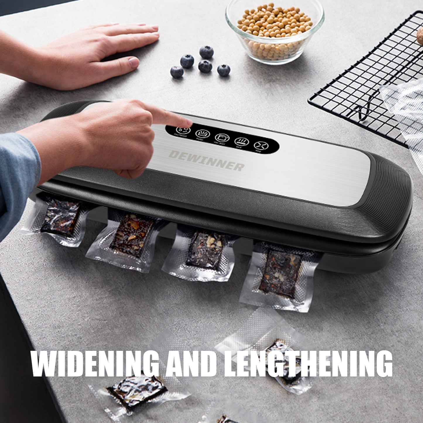 DEWINNER Full Automatic Vacuum Sealer Machine,vac Hands-Free Food Sealer with Built-in Cutter & Vacuum Roll Bags for Sous Vide Cooking Dry & Moist Food Modes