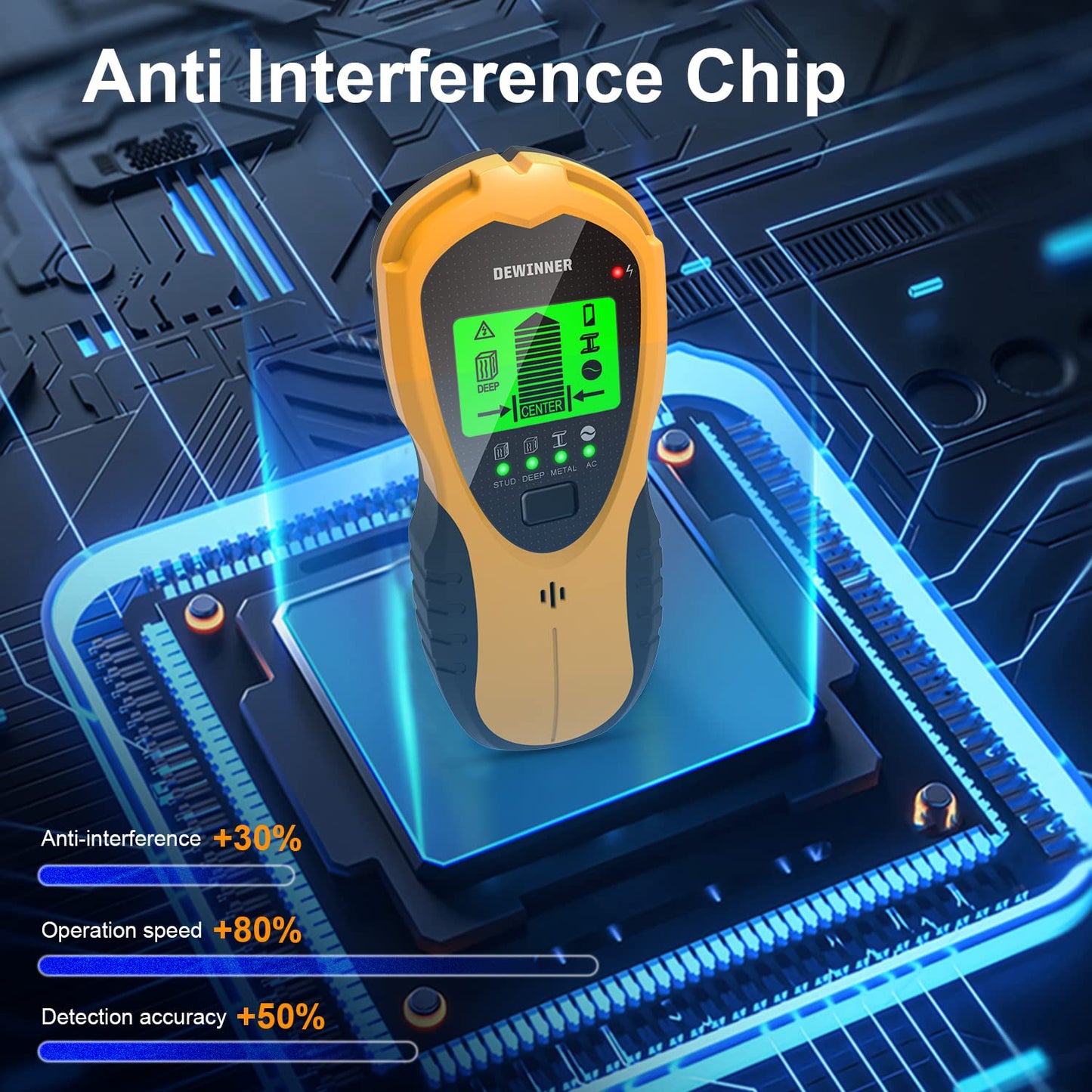 Stud Finder Wall Scanner, DEWINNER Wall Detector, Non Contact Voltage Cable Tester for AC Wire Metal Inside Wood, Center Beam Finding,Joist Detection with LCD Display