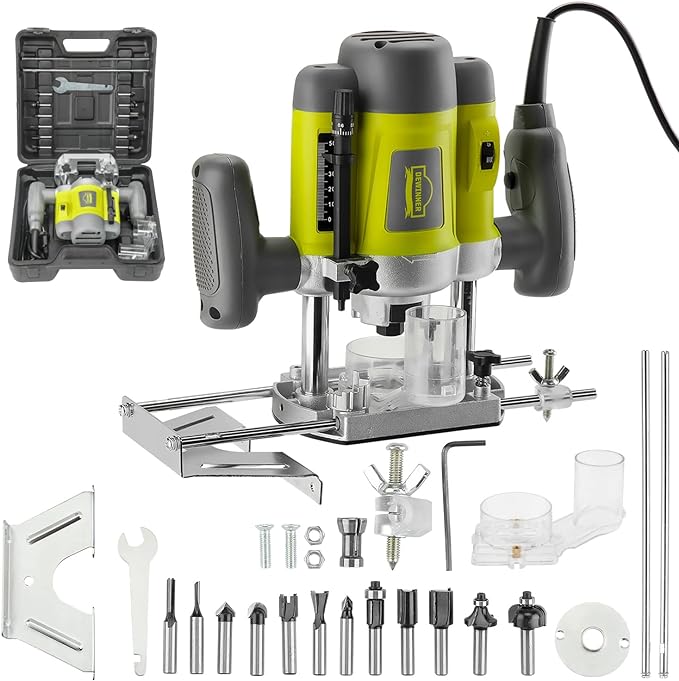 Electronic Wood Router 240V, DEWINNER Laminate Wood Working Joiners Tool, Compact Router with Trimmer Base DE-60082BMC