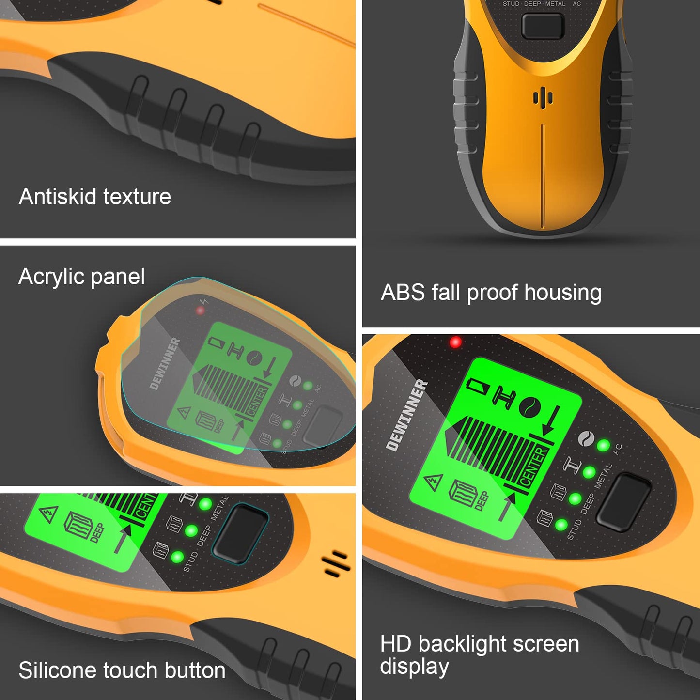 Stud Finder Wall Scanner, DEWINNER Wall Detector, Non Contact Voltage Cable Tester for AC Wire Metal Inside Wood, Center Beam Finding,Joist Detection with LCD Display