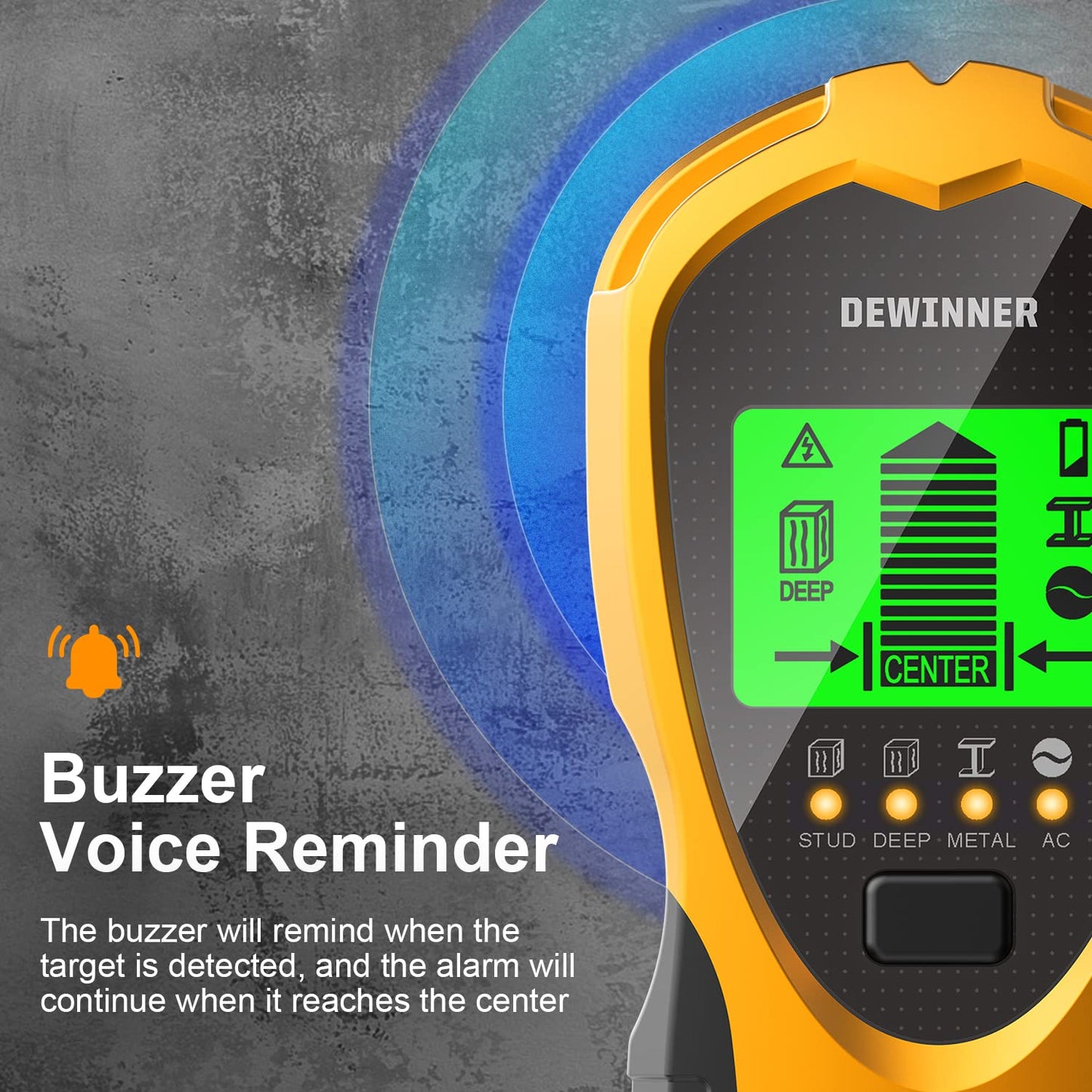 Stud Finder Wall Scanner, DEWINNER Wall Detector, Non Contact Voltage Cable Tester for AC Wire Metal Inside Wood, Center Beam Finding,Joist Detection with LCD Display