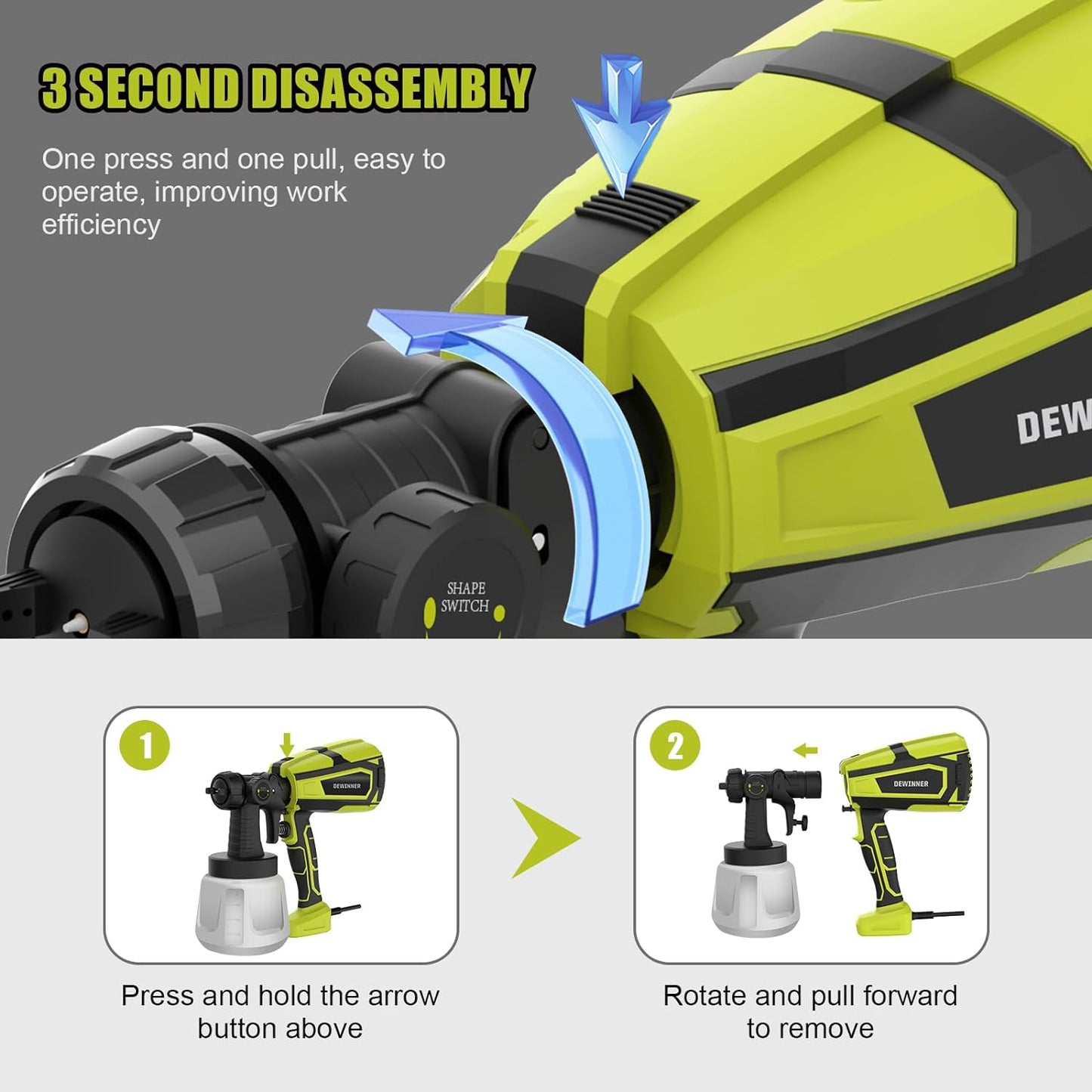DEWINNER 600W Paint Spray Gun with 3 Spray Patterns, Electric Paint Gun with 1000ml Container, Paint Sprayer with 3 Nozzles (1.5/2.0/2.5mm) for Walls and Ceilings for DIY Decoration