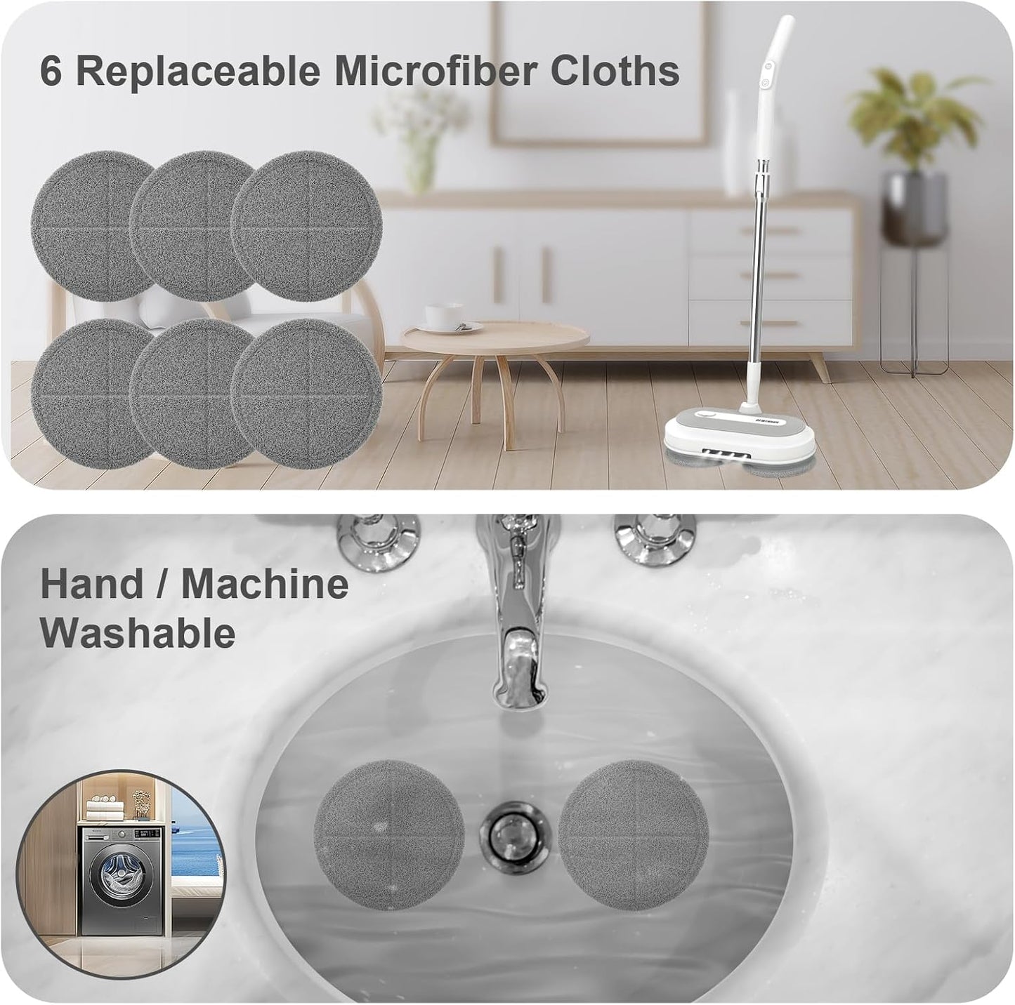 DEWINNER Cordless Electric Mop 2000 mAh 6 Pads 300 ML Water Tank