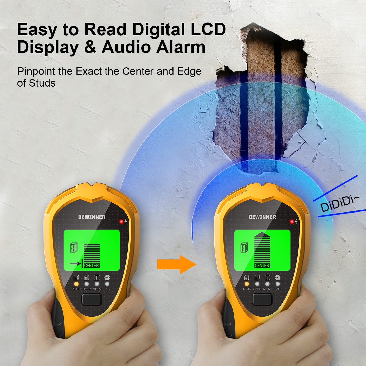 Stud Finder Wall Scanner, DEWINNER Wall Detector, Non Contact Voltage Cable Tester for AC Wire Metal Inside Wood, Center Beam Finding,Joist Detection with LCD Display