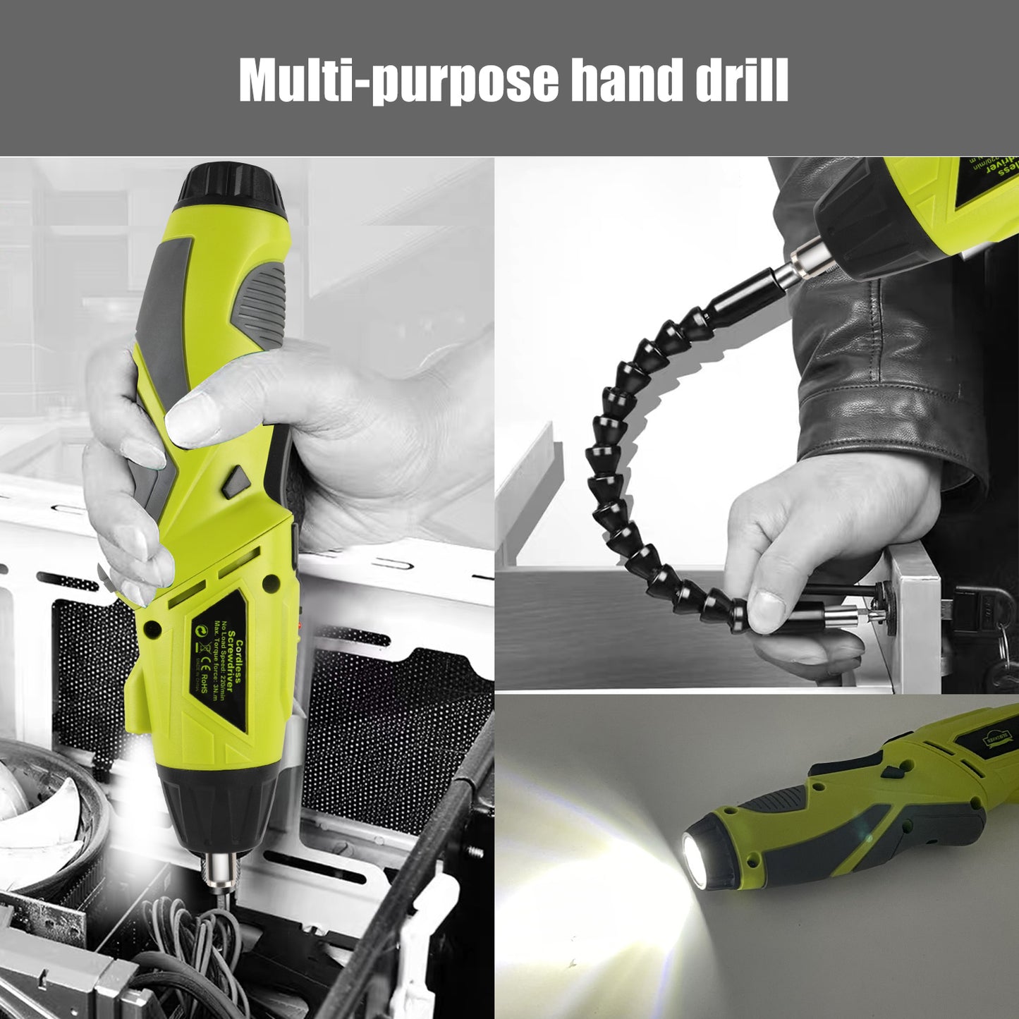 Electric Screwdriver, DEWINNER Cordless Screwdriver Set Rotated 90 Degrees Electric Screwdrivers Cordless Handle 3.6V 1300 mAh Rechargeable Lithium-Ion Battery with LED Worklight and Charger,45 Piece Screwdriver and Wood Bit Assortment