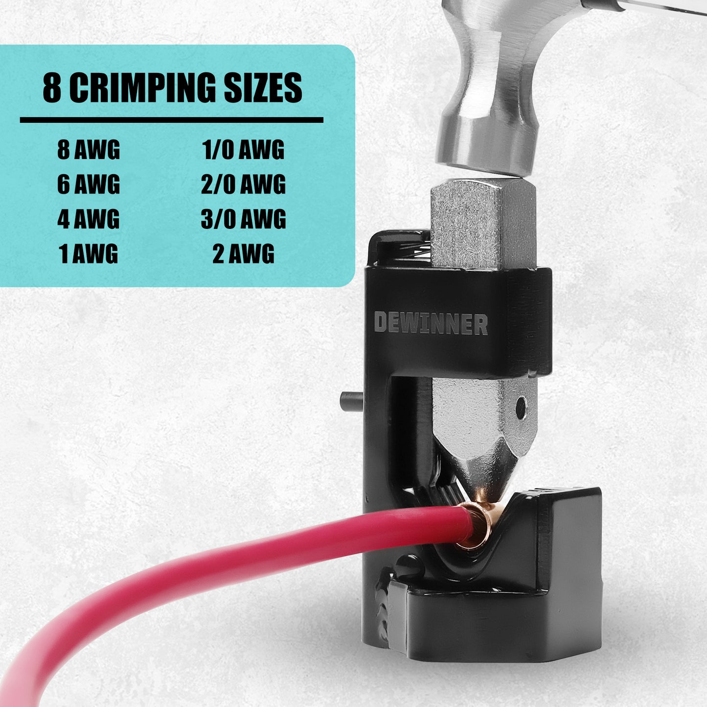 Hammer Battery Lug Crimping Tool for 8, 6, 4, 2, 1/0, 2/0, 3/0, 4/0 American Wire Gauge (AWG) Wire and Cable