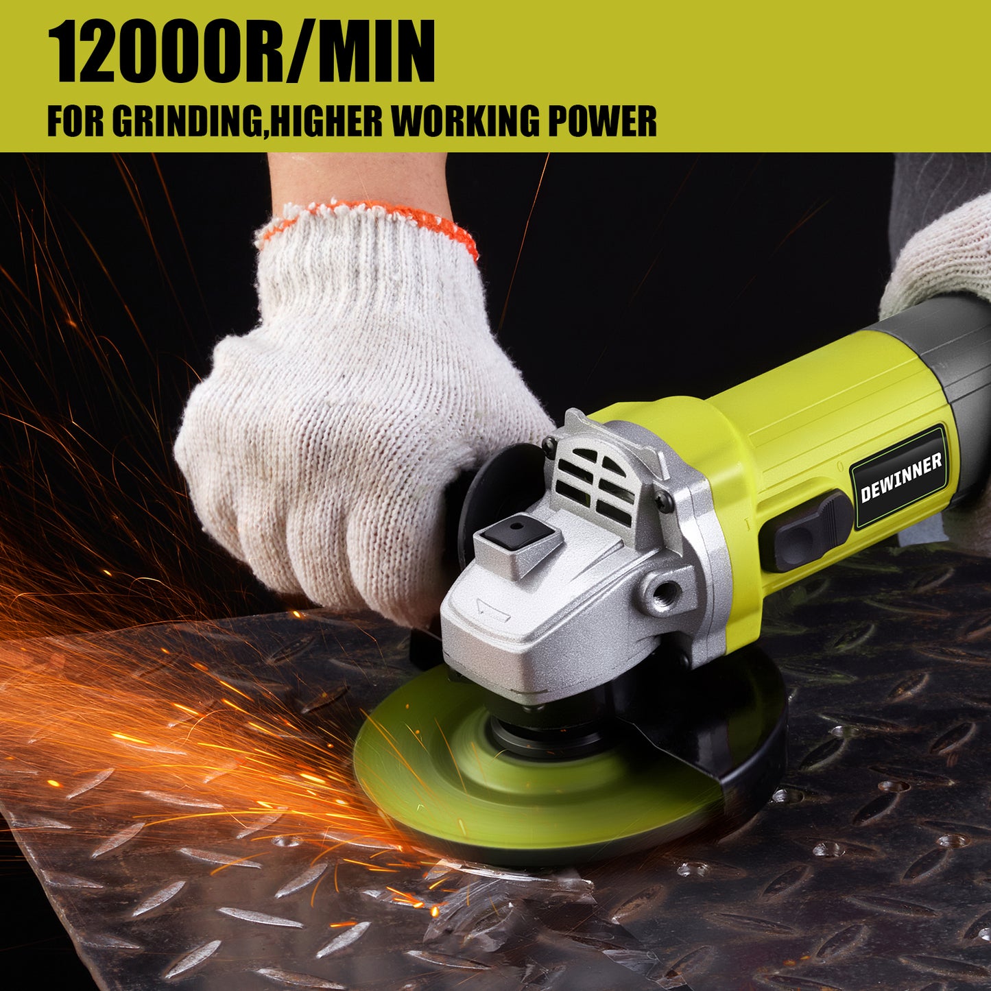 DEWINNER Angle Grinder 850W,Angle Grinder 220-240 V, 6 Angle Grinding Cutting Discs,115mm, Protective Cover, with Extra Handle Grinding Cutting Tool