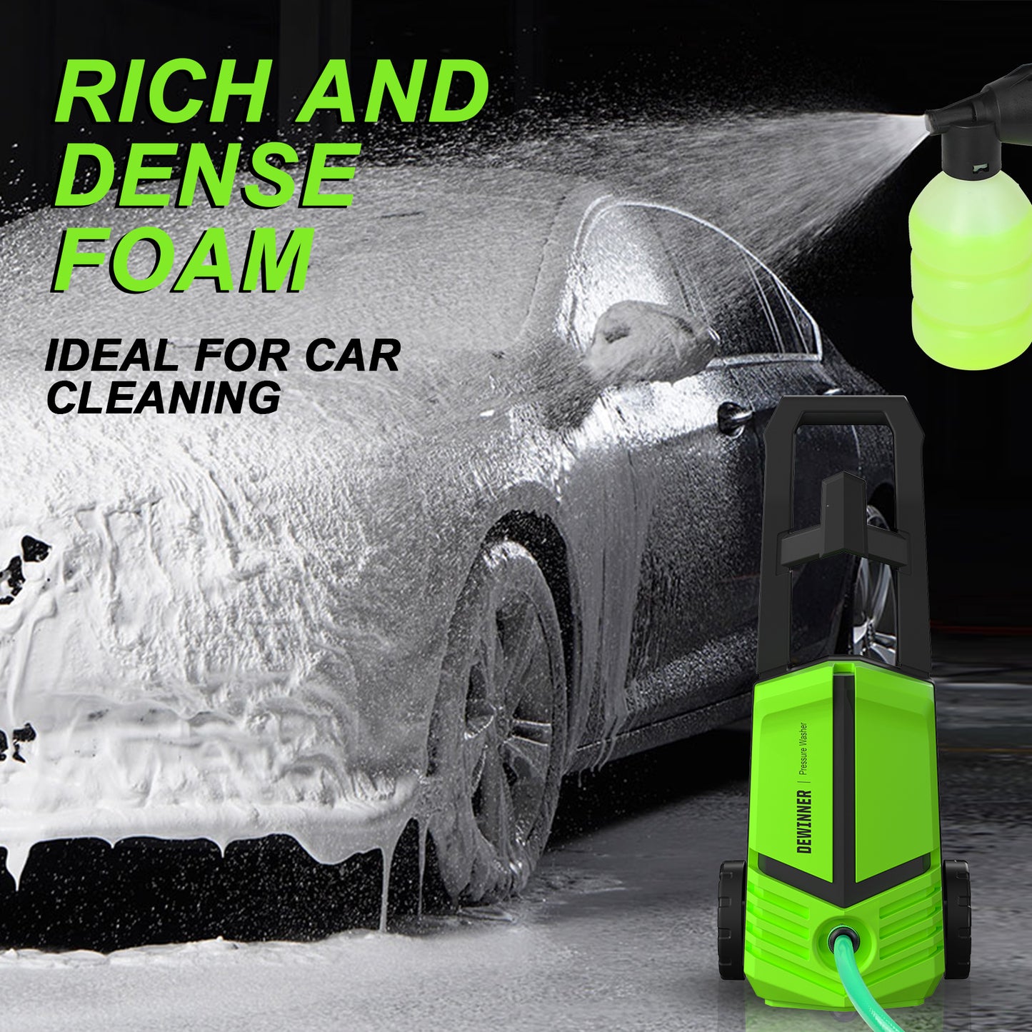DEWINNER 480L/hr,210BAR, 1600W Pressure Washer, Green