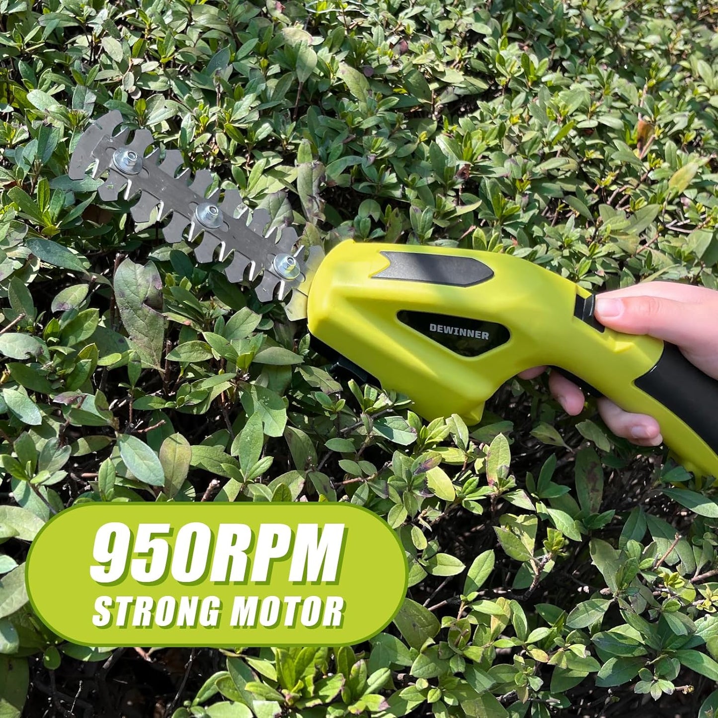 DEWINNER 2 IN 1 Cordless Hedge Trimmers 7.2V Electric Grass Trimmer, Cordless Hedge Trimmer & Grass Shear with 2 Interchangeable Blades, Lightweight Hand Held Hedge Trimmer for Gardening Cutting, Trimming, Shearing, Pruning