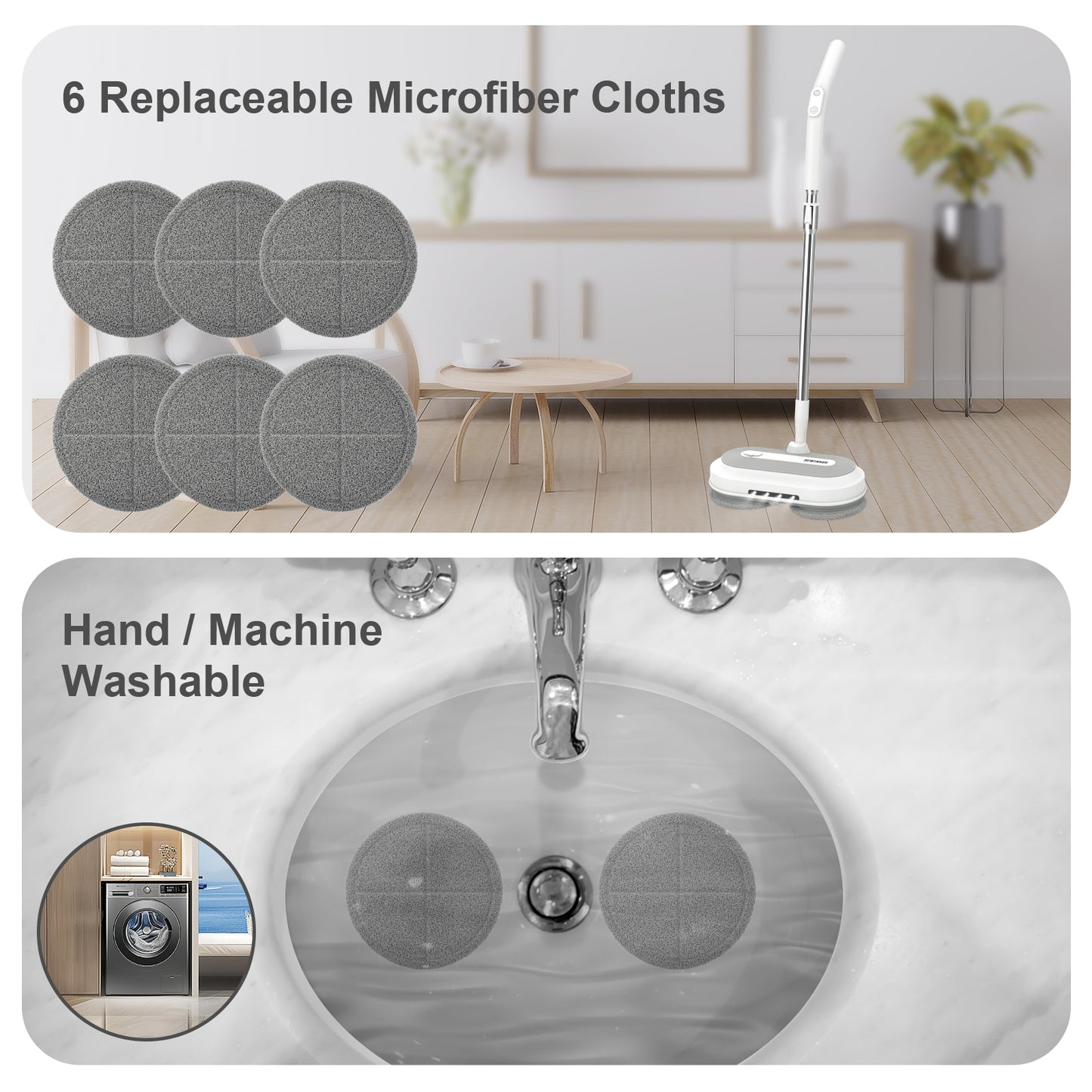 DEWINNER Cordless Electric Mop with 2.0 Ah Battery and Charger,Dual Spin Floor Polisher with 300ML Water Tank & Headlight, 120 L/H Compact Cleaner Kit for Cleaning and Washing