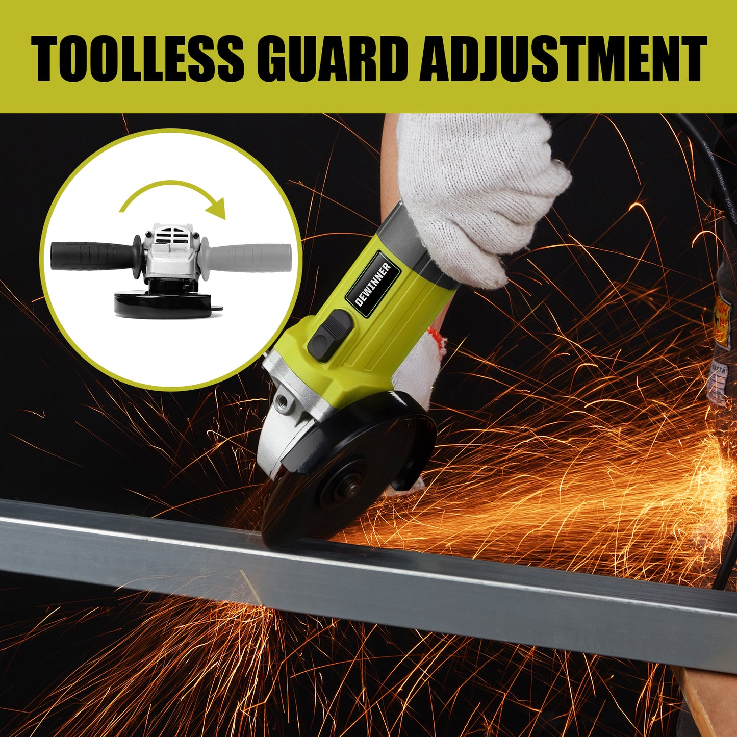 DEWINNER Angle Grinder 850W,Angle Grinder 220-240 V, 6 Angle Grinding Cutting Discs,115mm, Protective Cover, with Extra Handle Grinding Cutting Tool