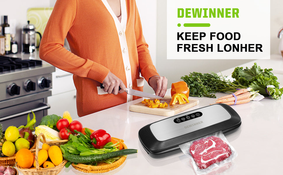 DEWINNER Full Automatic Vacuum Sealer Machine,vac Hands-Free Food Sealer with Built-in Cutter & Vacuum Roll Bags for Sous Vide Cooking Dry & Moist Food Modes