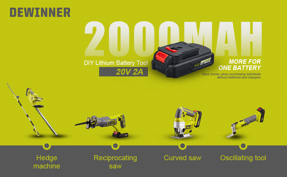 DEWINNER Battery 2.0 Ah Lithium-Ion, For DEWINNER Cordless tools