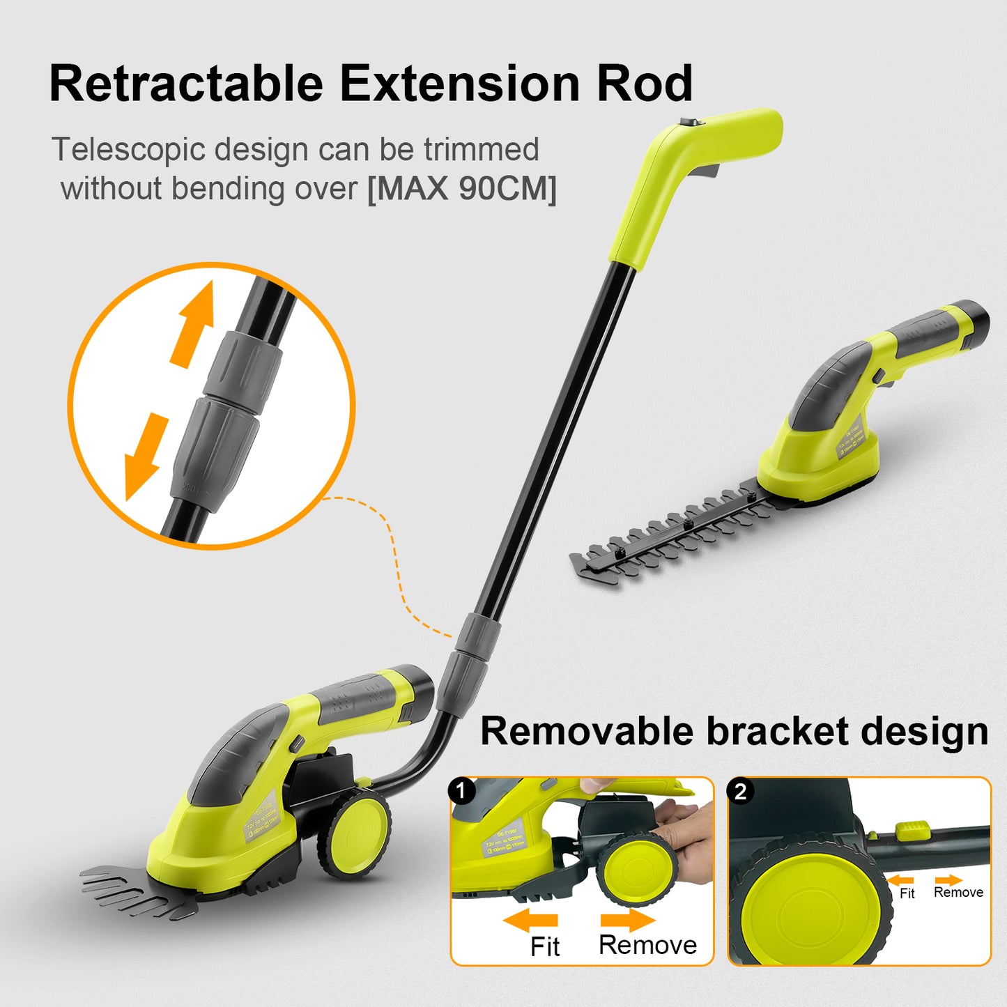 DEWINNER 2in1 Grass Shear & Hedge Trimmer with 7.2V Rechargeable Lithium-Ion Battery, Edging and Shrub Shear, 2 Interchangeable Blades, Lightweight, Garden Cutting Edge Trimmer, Pruner - Handheld