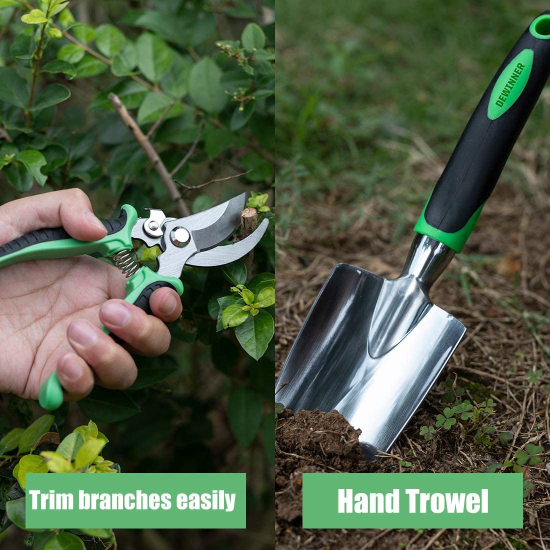 DEWINNER Garden Tool Set, Hand Tool Gift Kit, Outdoor Gardening transplanting for Gardener, with heavy duty hold bag for storage