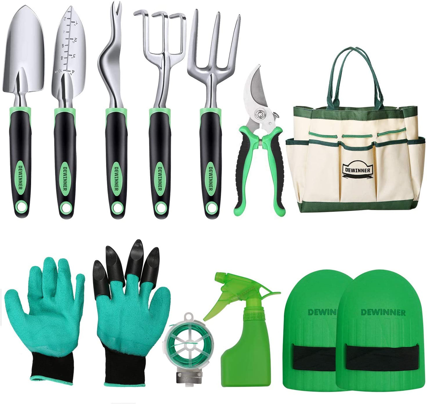 DEWINNER Garden Tool Set, Hand Tool Gift Kit, Outdoor Gardening transplanting for Gardener, with heavy duty hold bag for storage